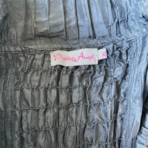PRETTY ANGEL Whimsigoth Silk Jacket Size XL Crinkle Wired Collar & Pockets Black - Picture 3 of 3